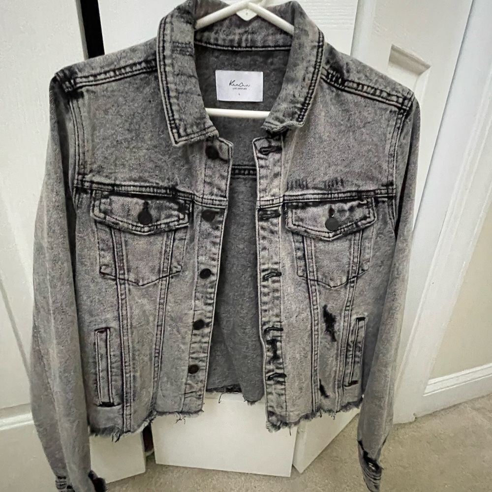 KanCan Black and Gray Denim Jacket,size L